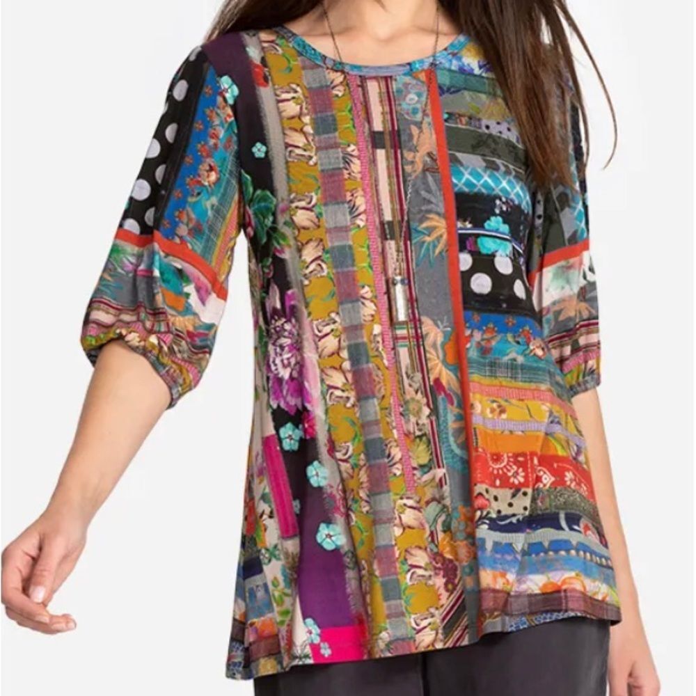 NWT Johnny Was Sonnet Patchwork Puff Sleeve Lightweight 3/4 sleeve Shirt XXS